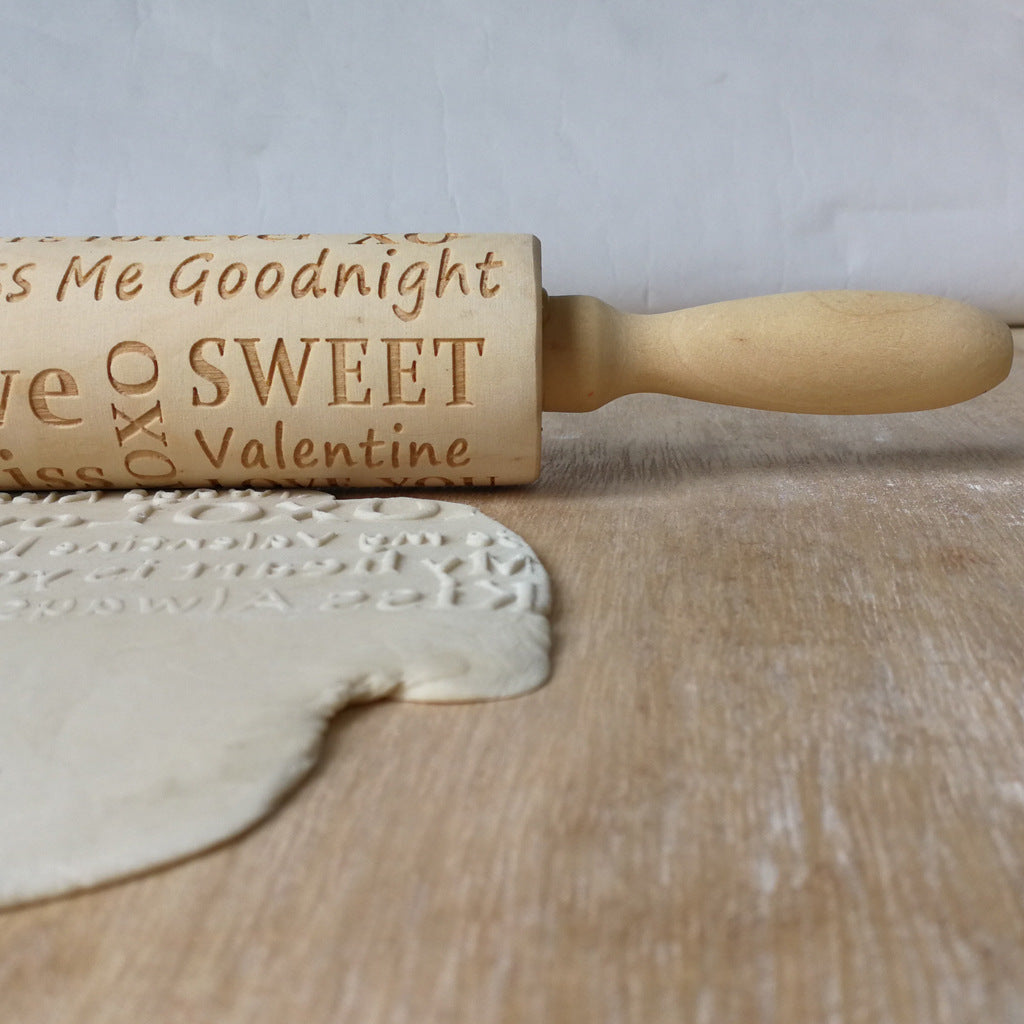 Wooden Valentine's Day Letters Rolling Pin Engraved And Embossed