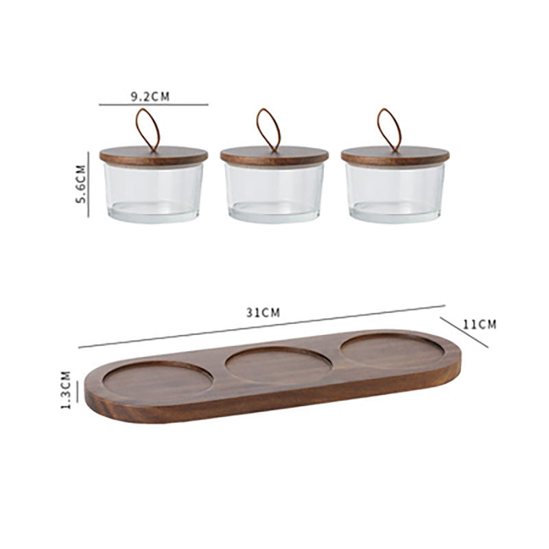 Elegant Snack Serving Tray with bowls and wooden lids