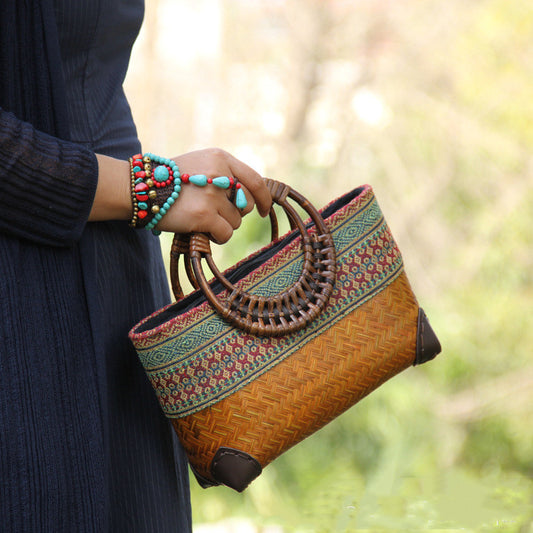 Women's Ethnic Bamboo Woven Handbag