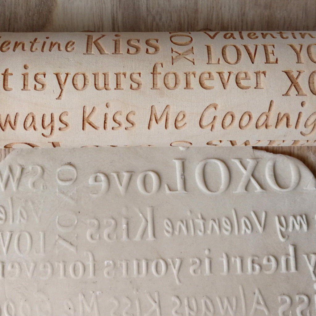 Wooden Valentine's Day Letters Rolling Pin Engraved And Embossed