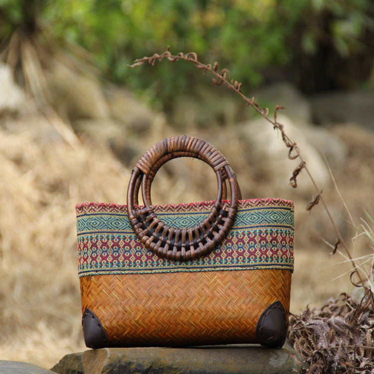 Women's Ethnic Bamboo Woven Handbag