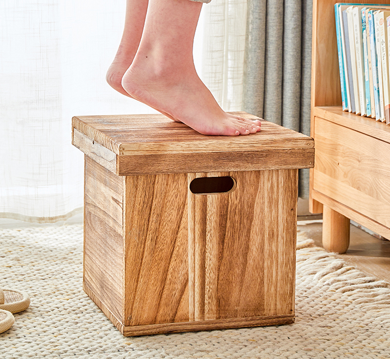 Solid Wood Living Room Low Storage Stool