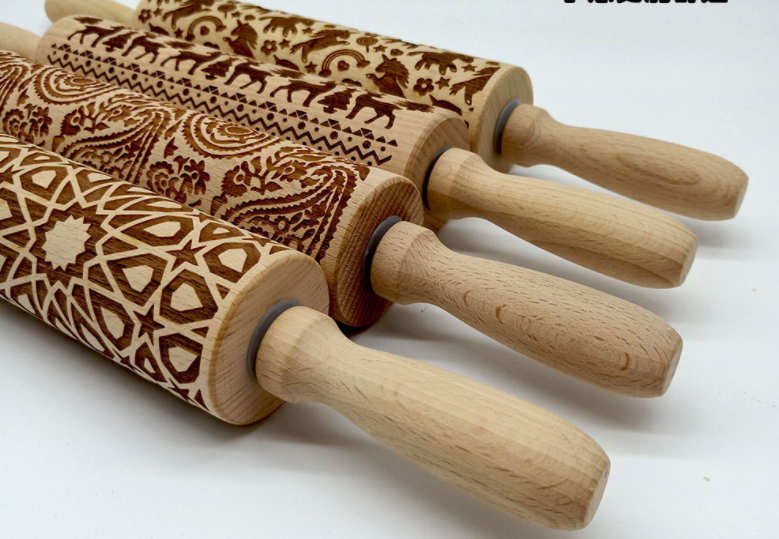 Window Grille Square Flower Pattern Wooden Embossed Rolling Pin