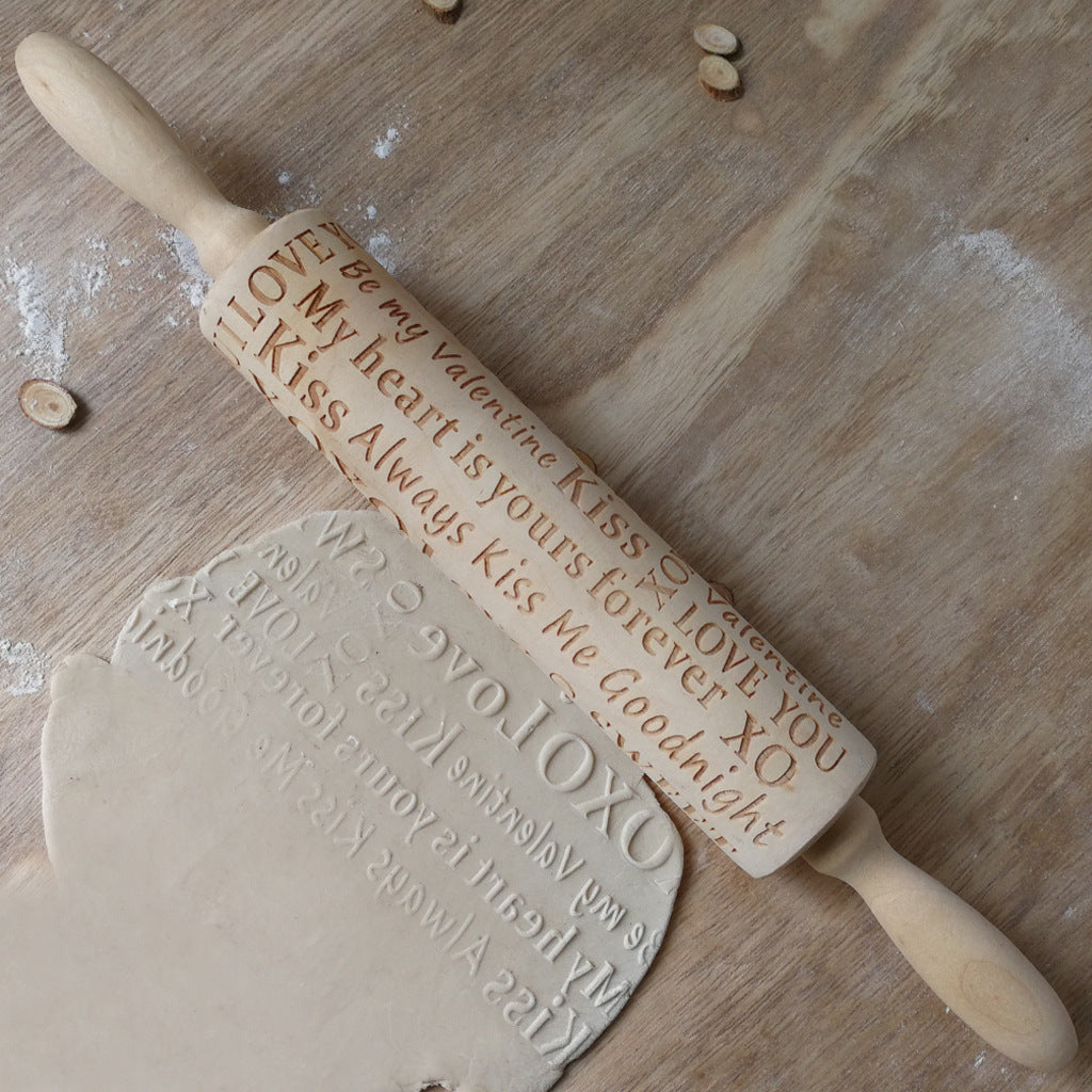 Wooden Valentine's Day Letters Rolling Pin Engraved And Embossed