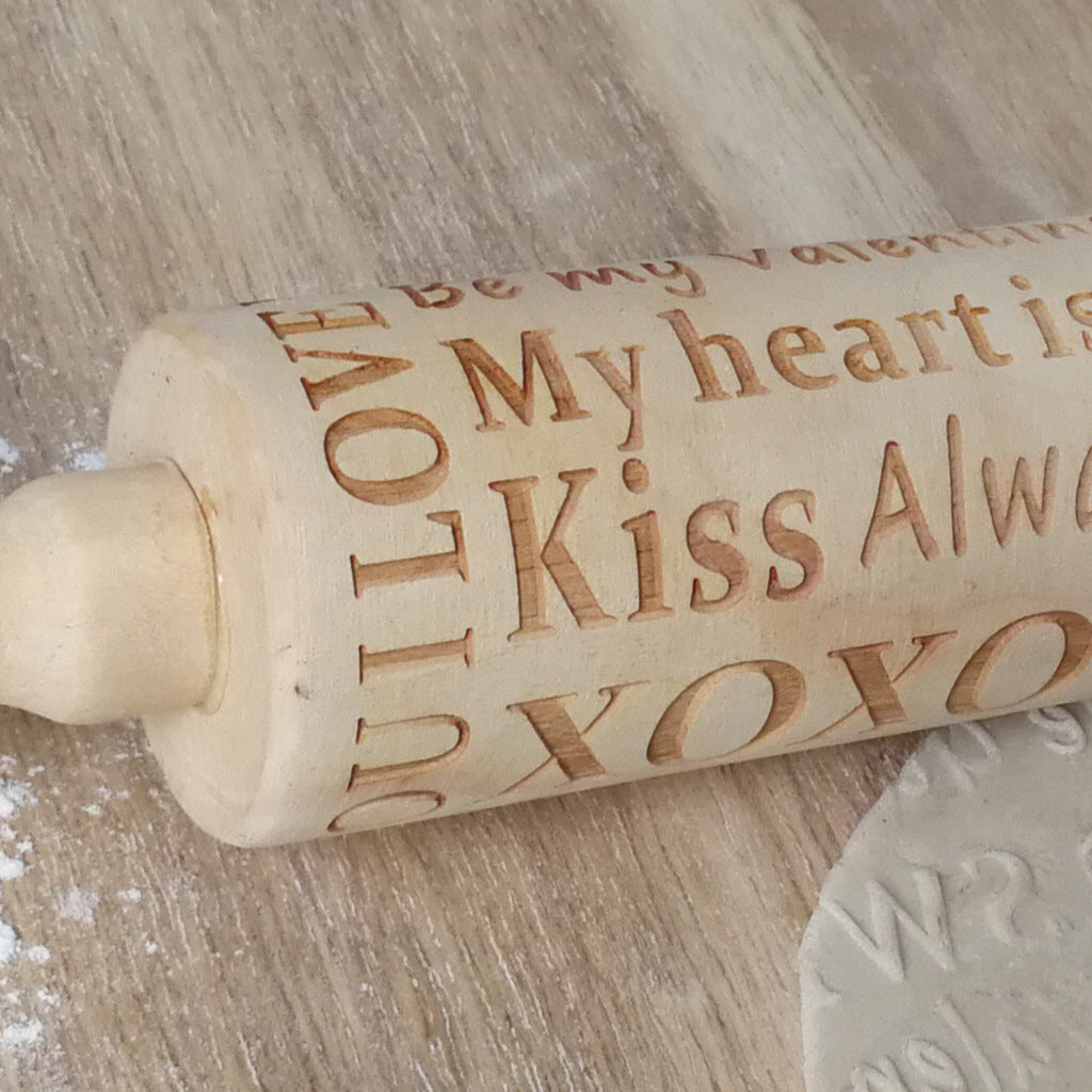 Wooden Valentine's Day Letters Rolling Pin Engraved And Embossed