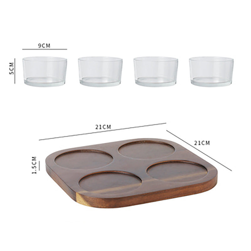 Elegant Snack Serving Tray with bowls and wooden lids