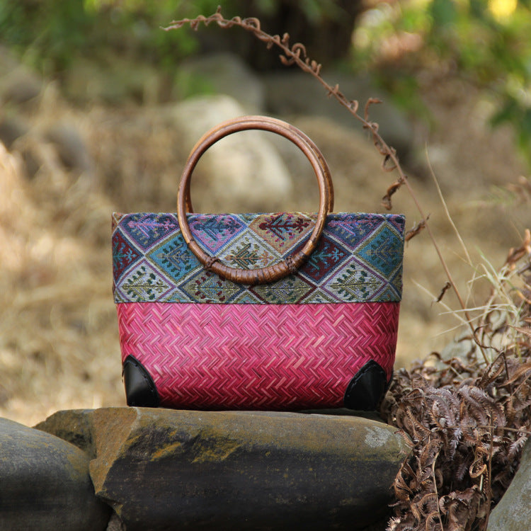 Women's Ethnic Bamboo Woven Handbag