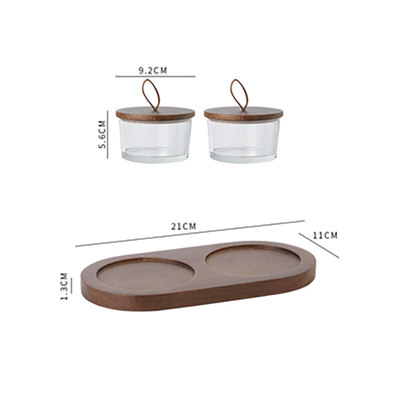 Elegant Snack Serving Tray with bowls and wooden lids