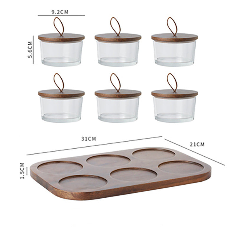 Elegant Snack Serving Tray with bowls and wooden lids