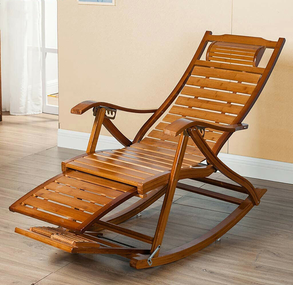 Heavy Duty Bamboo Rocking Chair & Adjustable Lounge Recliner