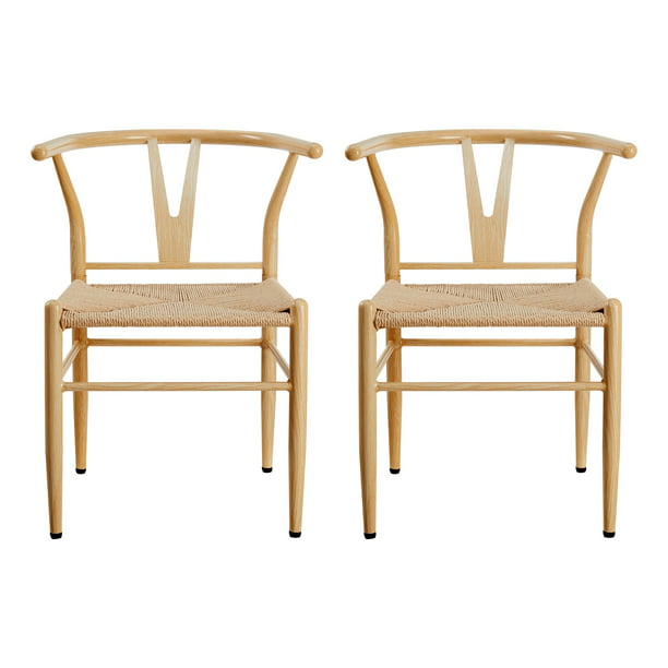 Bamboo wishbone chair - 2 Pack with natural woven rope seat