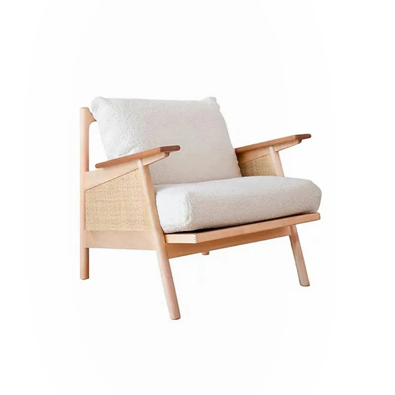 Joylove Nordic Japanese Solid Wood Sofa Chair Retro Living Room Solid Wood Single Sofa Balcony Leisure Armrest Rattan Chair