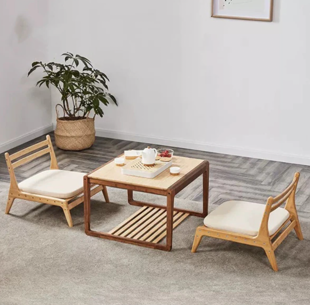 Bamboo made meditation Tatami Chair or Japanese Zaisu Chair with cushion