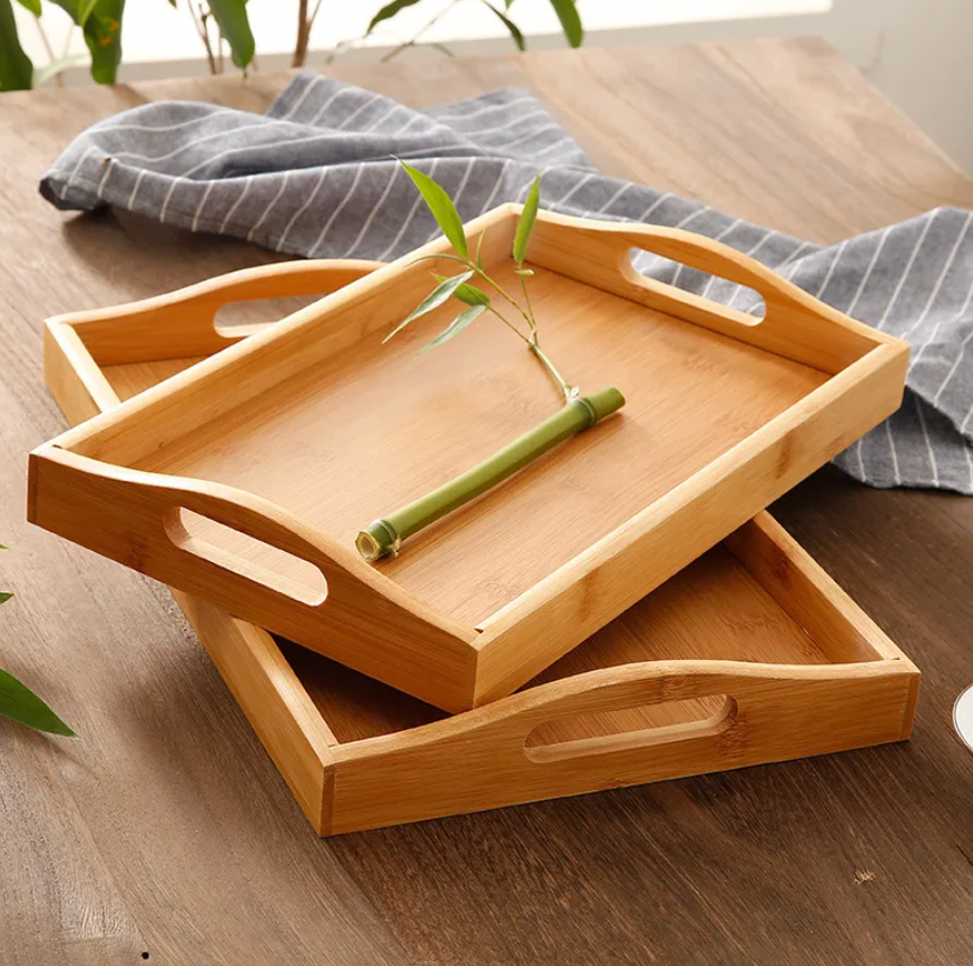 Bamboo wooden rectangular tea trays