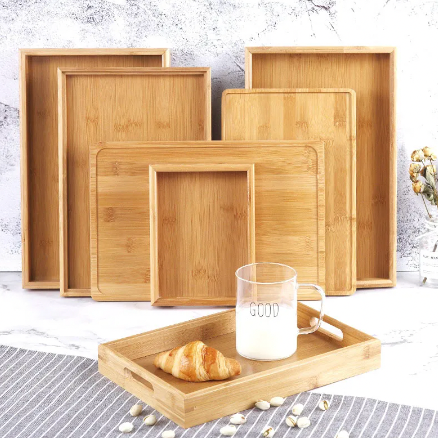 Bamboo wooden rectangular tea trays