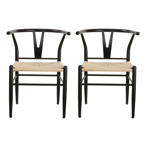 Bamboo wishbone chair - 2 Pack with natural woven rope seat