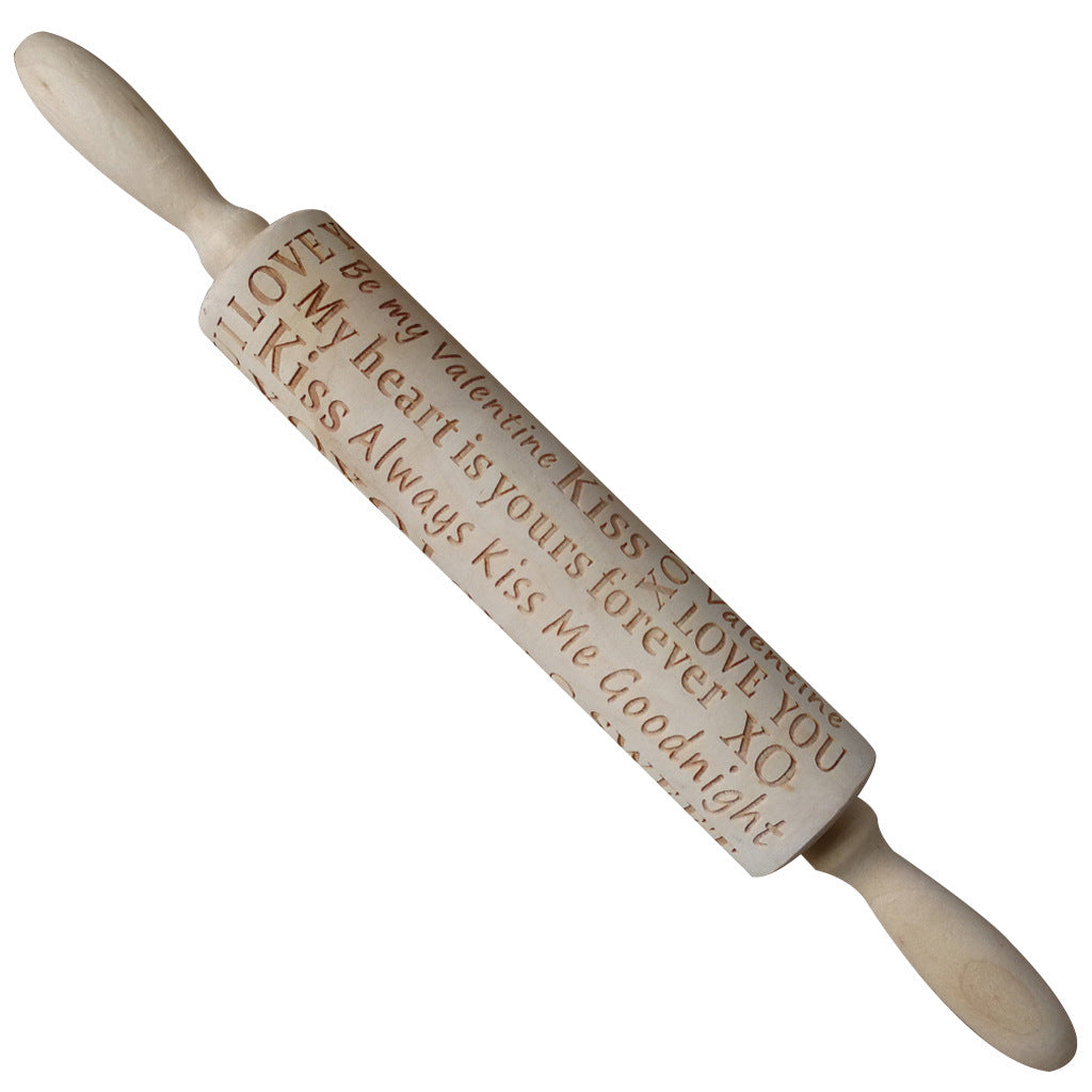 Wooden Valentine's Day Letters Rolling Pin Engraved And Embossed