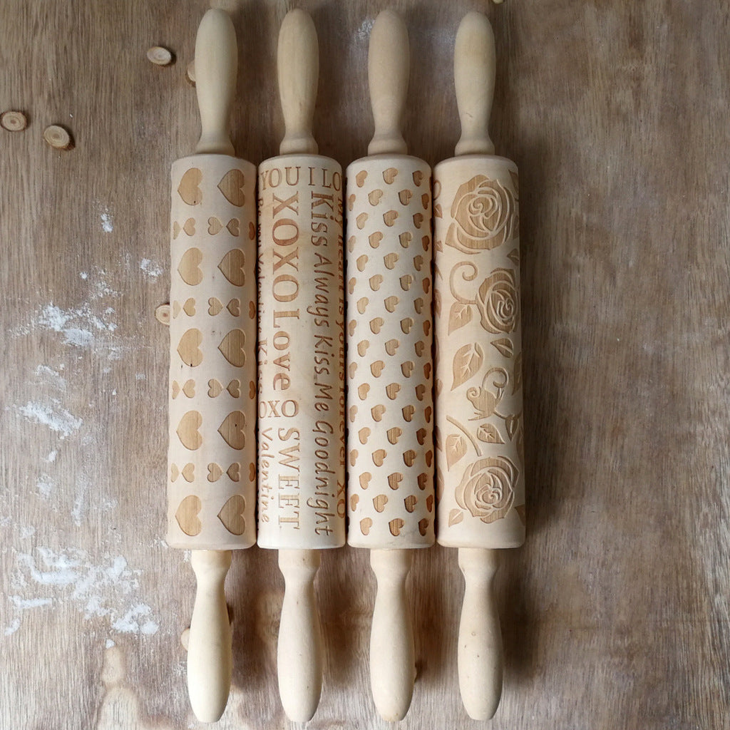 Wooden Valentine's Day Letters Rolling Pin Engraved And Embossed