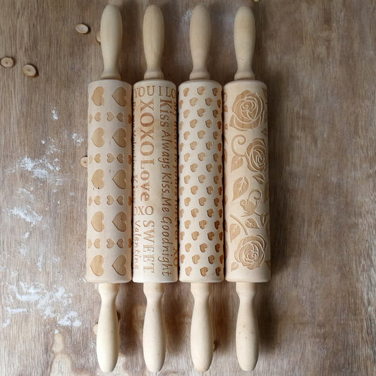 Wooden Valentine's Day Letters Rolling Pin Engraved And Embossed