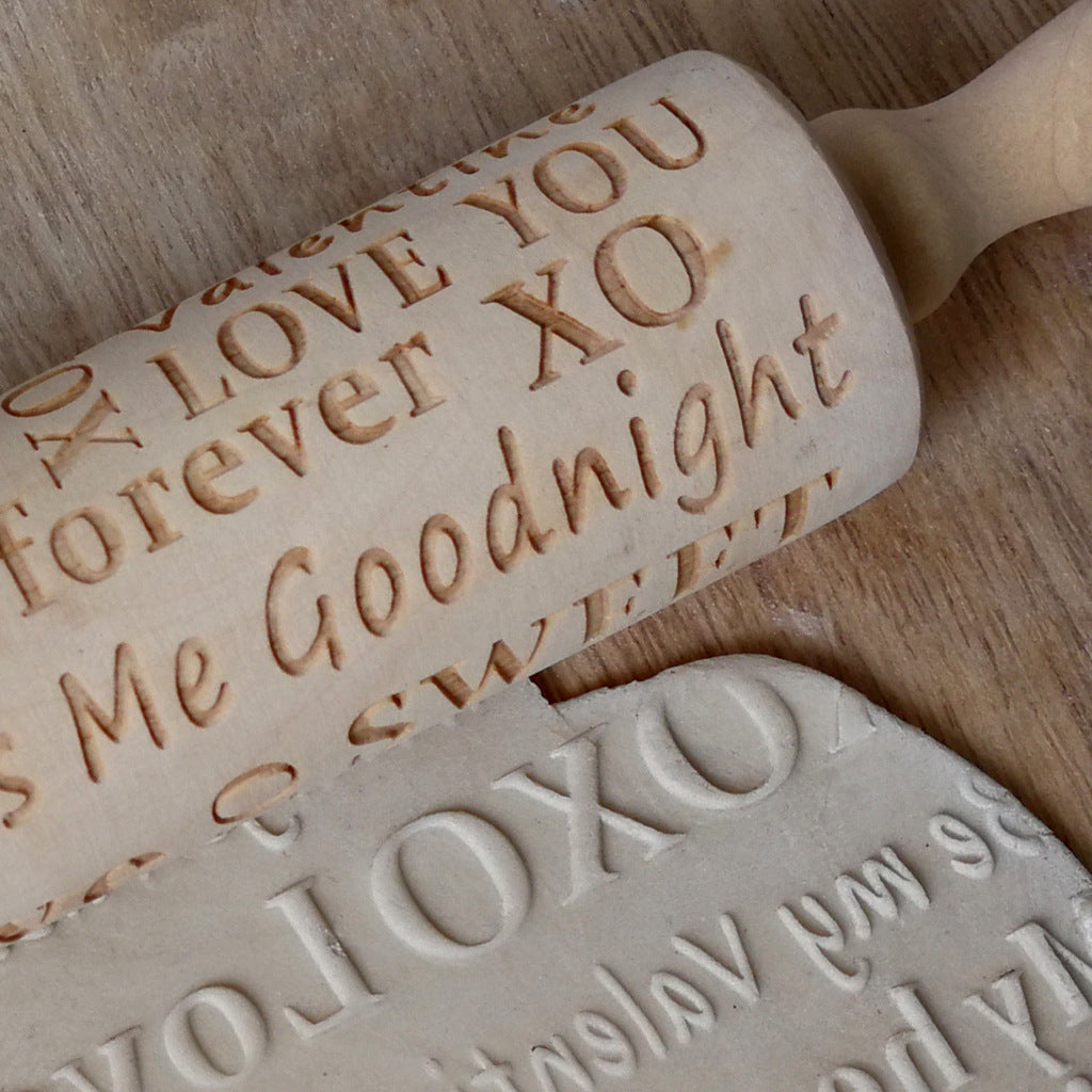 Wooden Valentine's Day Letters Rolling Pin Engraved And Embossed