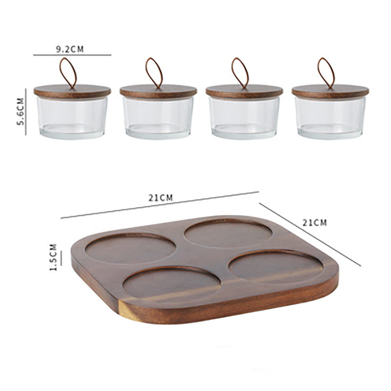 Elegant Snack Serving Tray with bowls and wooden lids