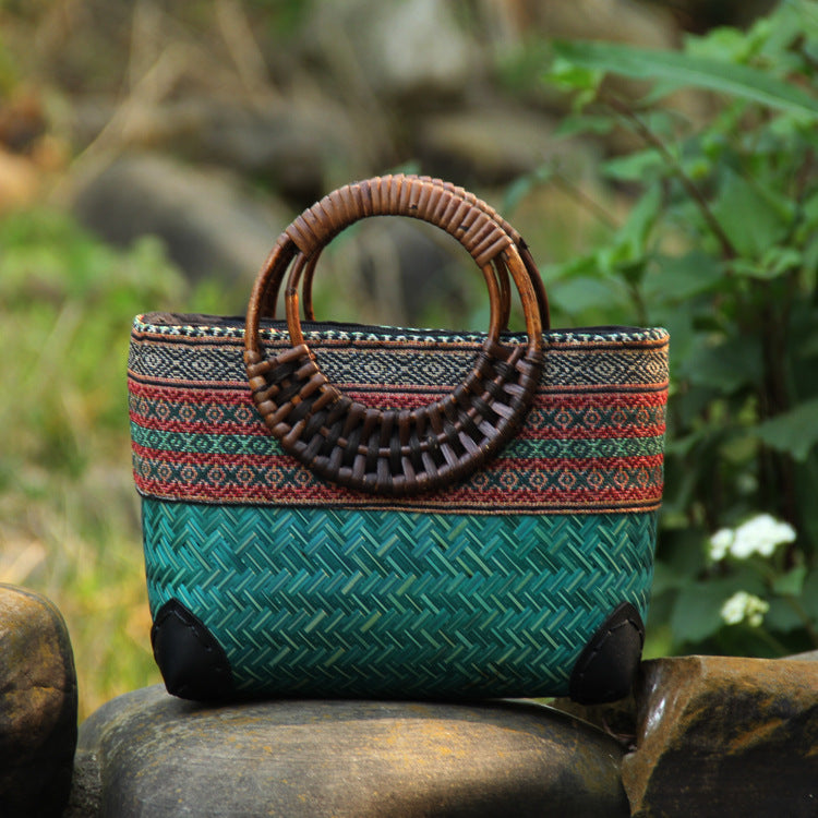 Women's Ethnic Bamboo Woven Handbag