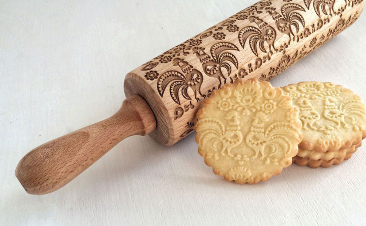 Window Grille Square Flower Pattern Wooden Embossed Rolling Pin