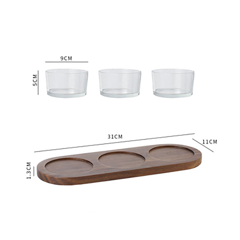 Elegant Snack Serving Tray with bowls and wooden lids