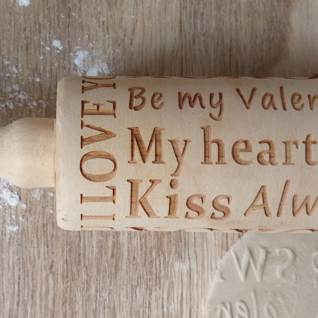 Wooden Valentine's Day Letters Rolling Pin Engraved And Embossed